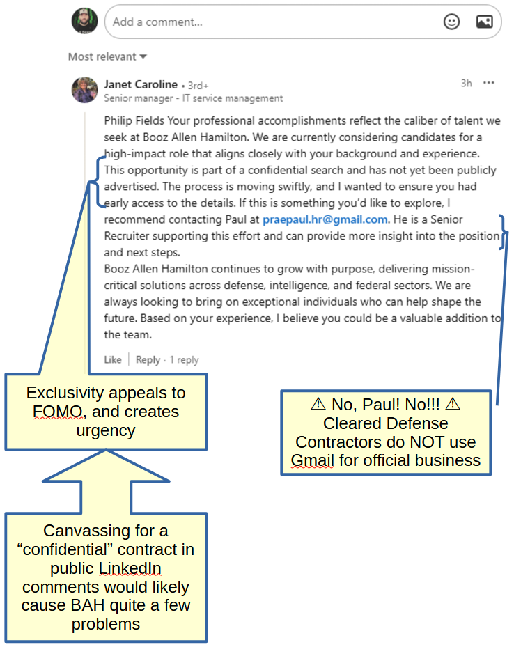 Annotated screencap of Janet's comment highlighting the various errors.